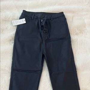 Navy Shiny High-Waisted leather look Pants